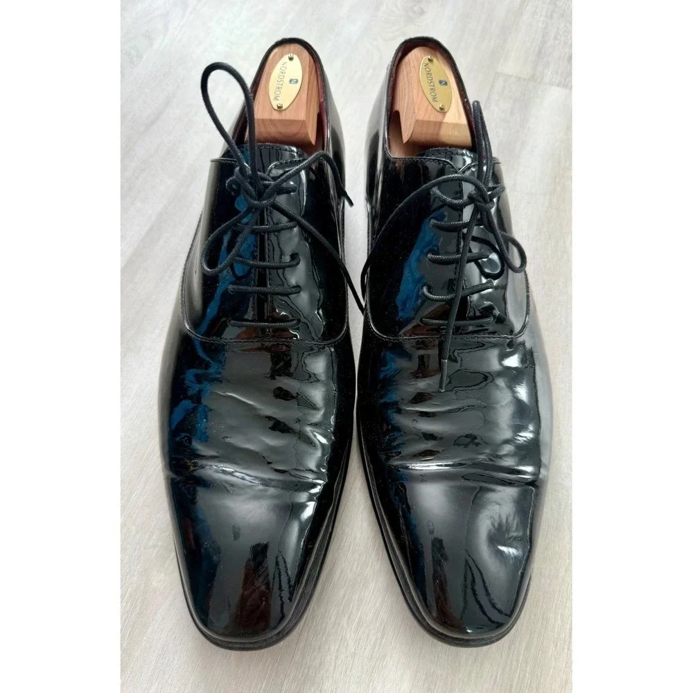 Hugo Boss Oxford Shoes Mens 11.5 Black Good Patent Leather Formal Tuxedo Dress